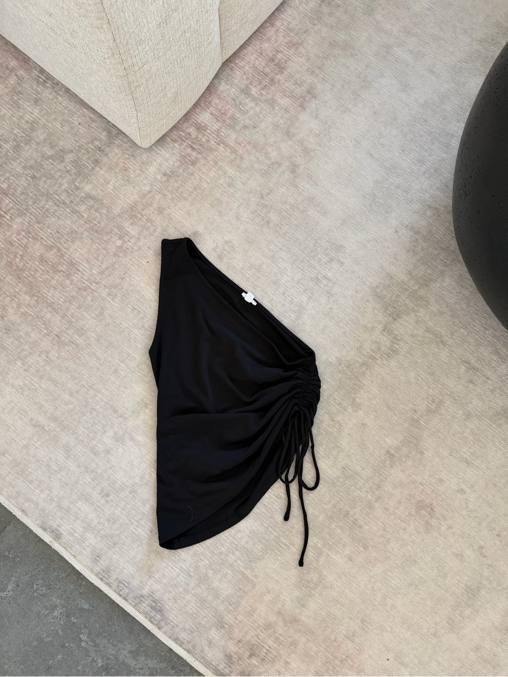 Garage Black One-Shoulder Ruched Tank
